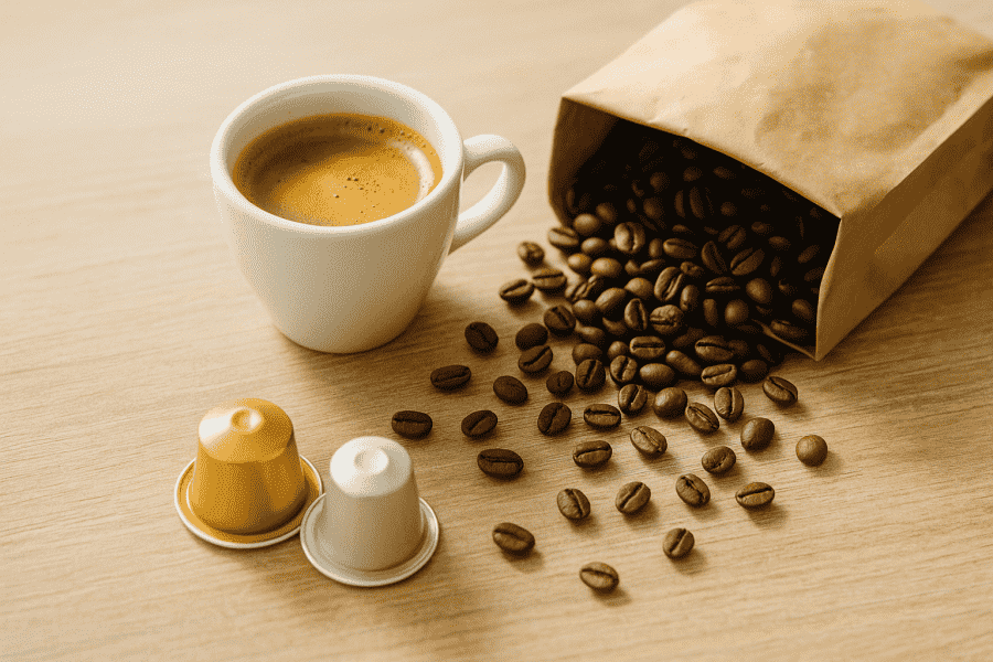 Espresso kávové kapsle vs. čerstvá zrna