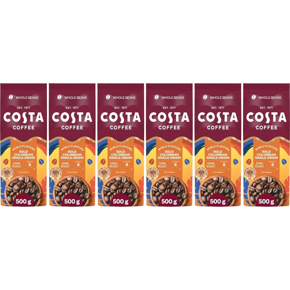 Costa Coffee Kolumbijská pražená káva - kávová zrna - 6 x 500 gramů