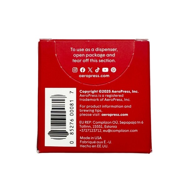 A zadní strana obalu mikrofiltrů pro AeroPress GO