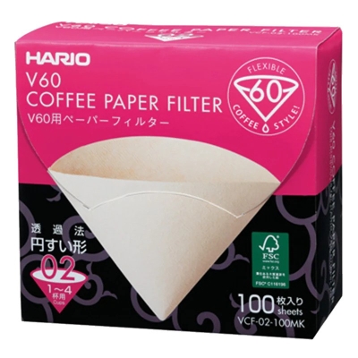 Hario V60 Kávové filtry - velikost 02, barva hnědá (VCF-02-100MK) v krabici - 100 kusů