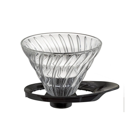 Hario V60 dripper – sklo s černým držákem, nový typ – velikost 02 (VDGR-02-B)